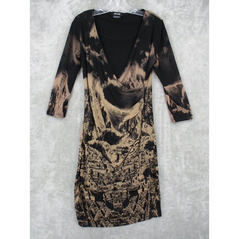 Isabel de Pedro Dress Womens 10 Midi Bodycon Art to Wear Stretch Knit Black Tan